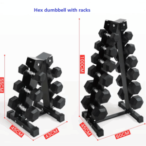 hex dumbbell with racks