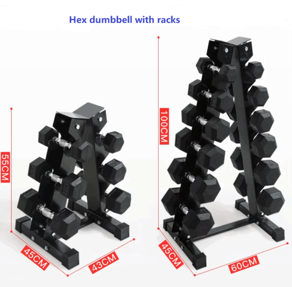 hex dumbbell with racks